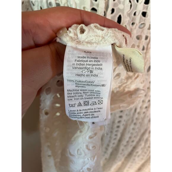 Madewell Eyelet Lace Ruffle Sleeve Pintuck Mini Dress sz L - Picture 8 of 9